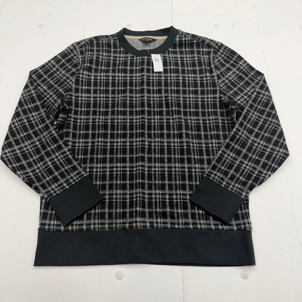 Banana Republic Sweater Mens Medium Black Plaid Crew Neck Knit Pullover NWT